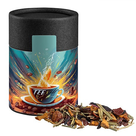 Kräutertee EnergieMix + Koffein, ca. 45g, Biologisch abbaubare Eco Pappdose Midi schwarz
